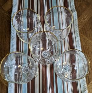 Vintage Tulip Shaped, Gold/Rim, Ribbed Stem Glasses